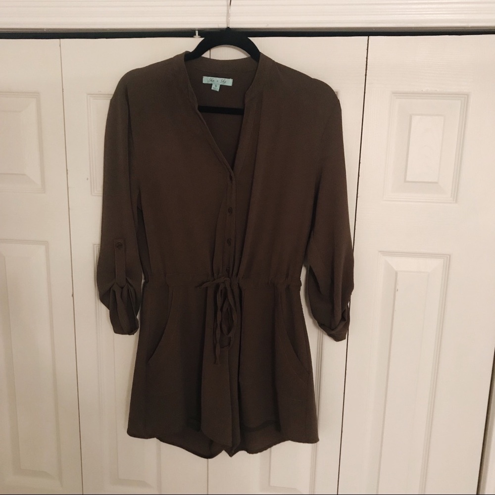 olive button down romper